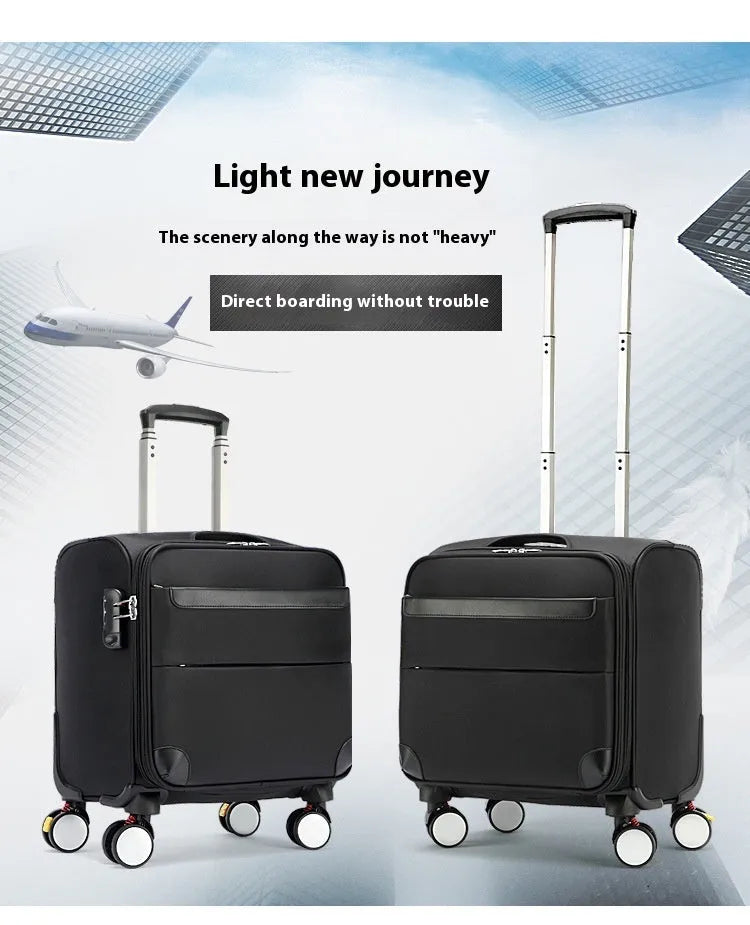 Black 18-inch Oxford cloth business luggage suitcase with universal wheels and retractable handle