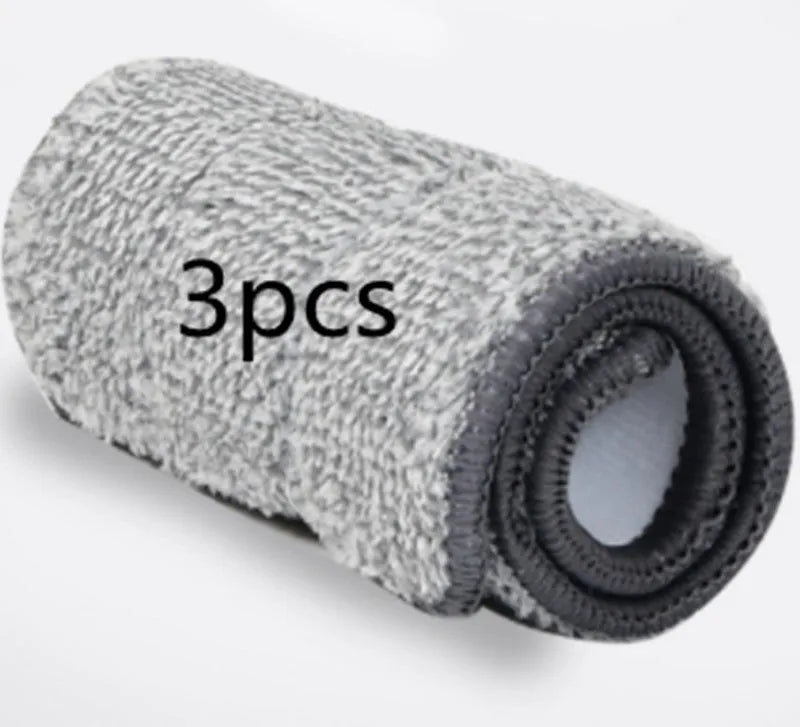 Large flat mop with stainless steel handle and blue cleaning cloths showing 360-degree rotating head