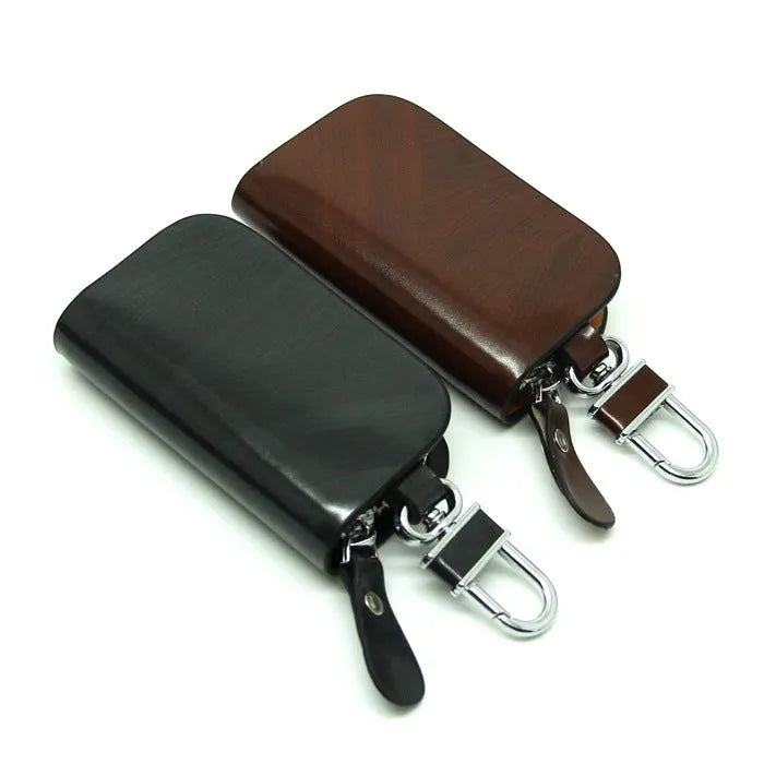 Soft cowhide leather car key case with frosted finish in black or brown colour