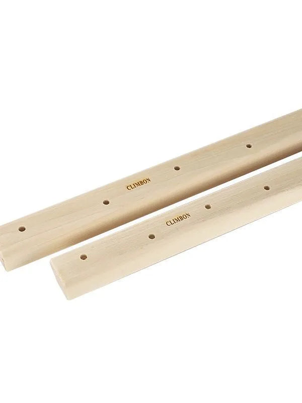 Three solid wooden fingerboards of different lengths for grip and climbing strength training.