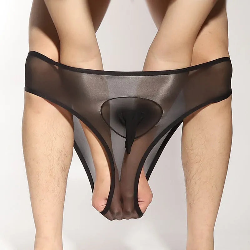 Men's solid colour nylon briefs with bullet separation pouch in multiple colours.