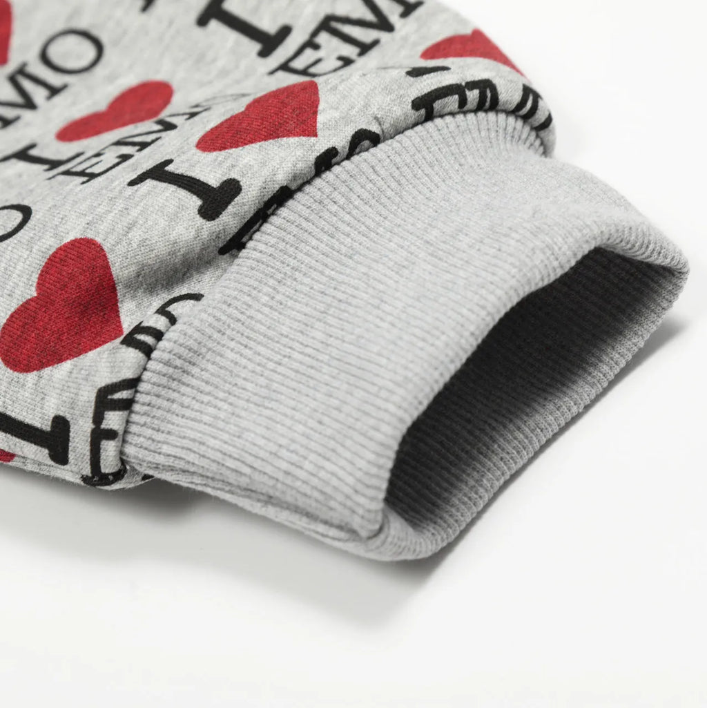 Women's grey cotton hooded cardigan with retro pattern and long sleeves