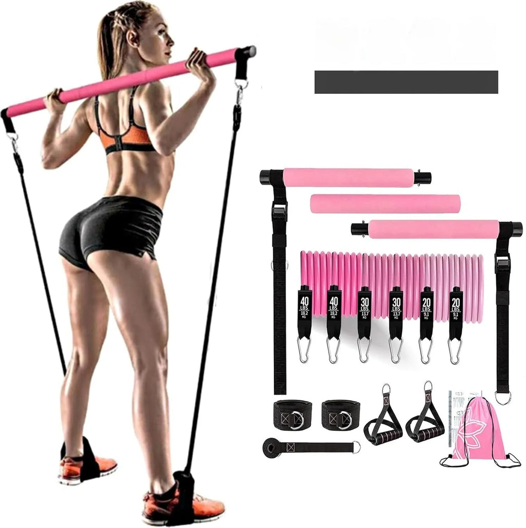 Yoga gymnastic bar resistance band set with 180 pounds reinforced pull rope in TPE material