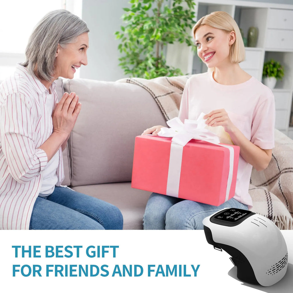Rechargeable knee massager with intelligent kneading heating and infrared laser vibration in white or wood colour