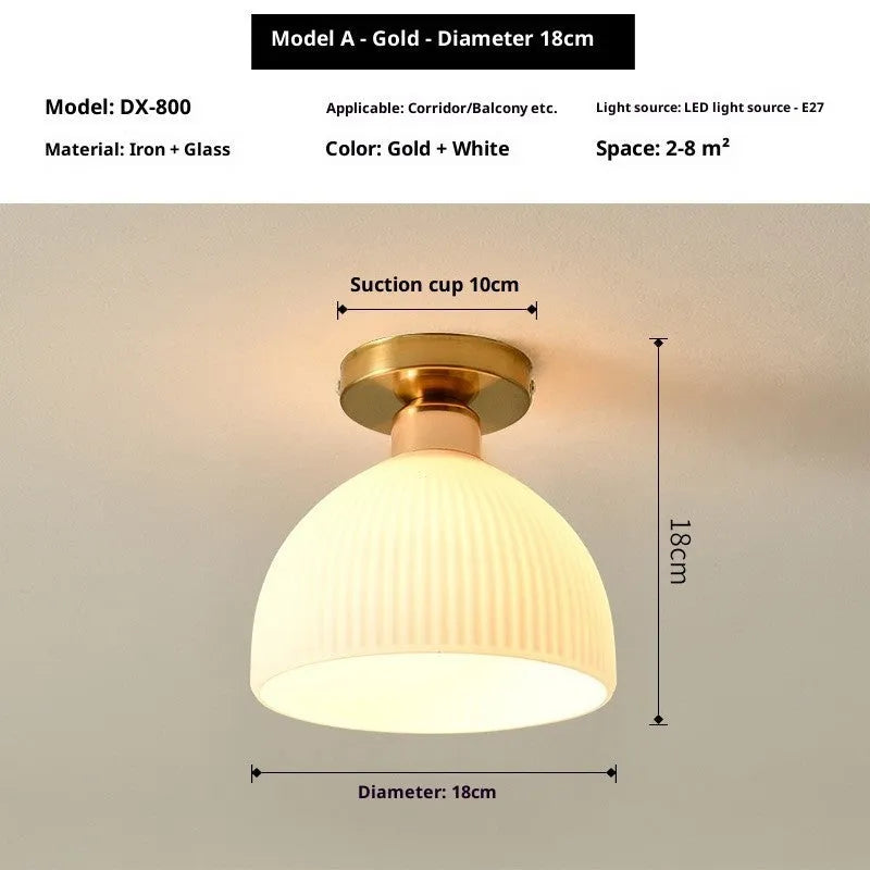 Nordic wrought iron glass ceiling lamp with E27 base, black finish, on a simple ceiling