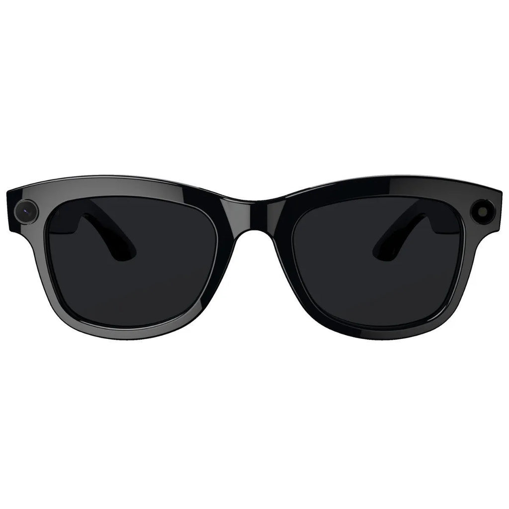 M01 black and transparent lens AI translation smart glasses with a built-in HD camera on a PC ABS frame.
