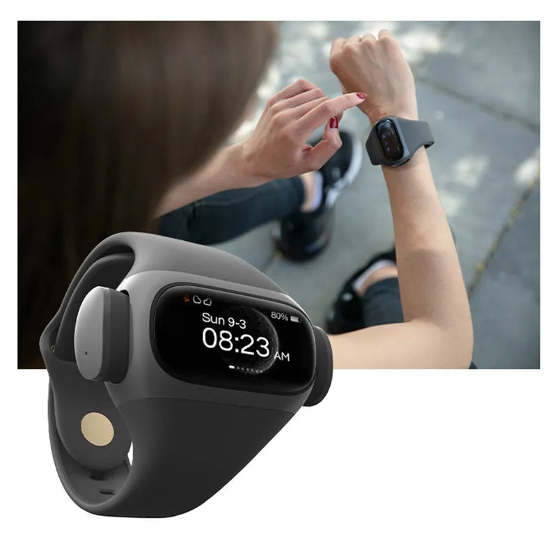 Wrist Wear true wireless Bluetooth headset with 1.2 inch touch screen and silicone wristband in grey