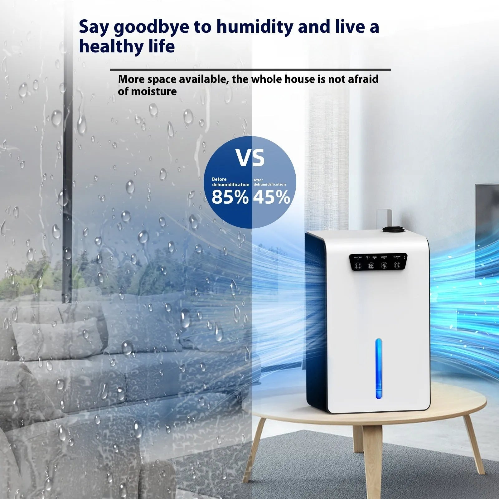 Milky white compact dehumidifier for bedroom use with quiet operation and 4 litre reservoir capacity