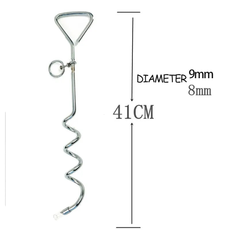 Heavy duty silver spiral dog tie out stake anchor for secure outdoor tethering