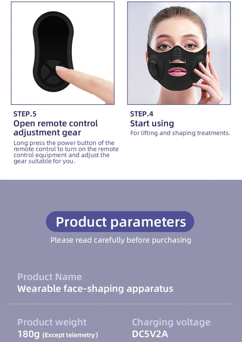 Black at-home photon facial beauty mask device with USB cable.