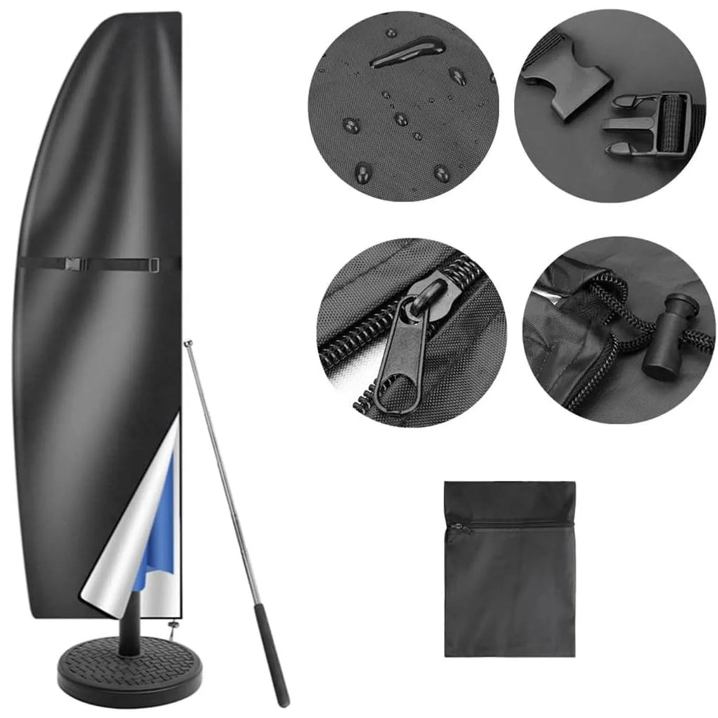 Simple grey waterproof Oxford cloth cover for an offset banana patio umbrella.