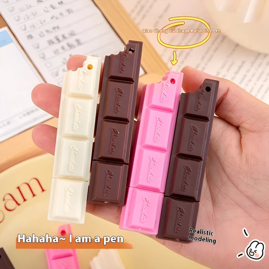 Chocolate ballpoint pen with cartoon food design, 0.5mm bullet tip, available in pink, beige, or brown colours