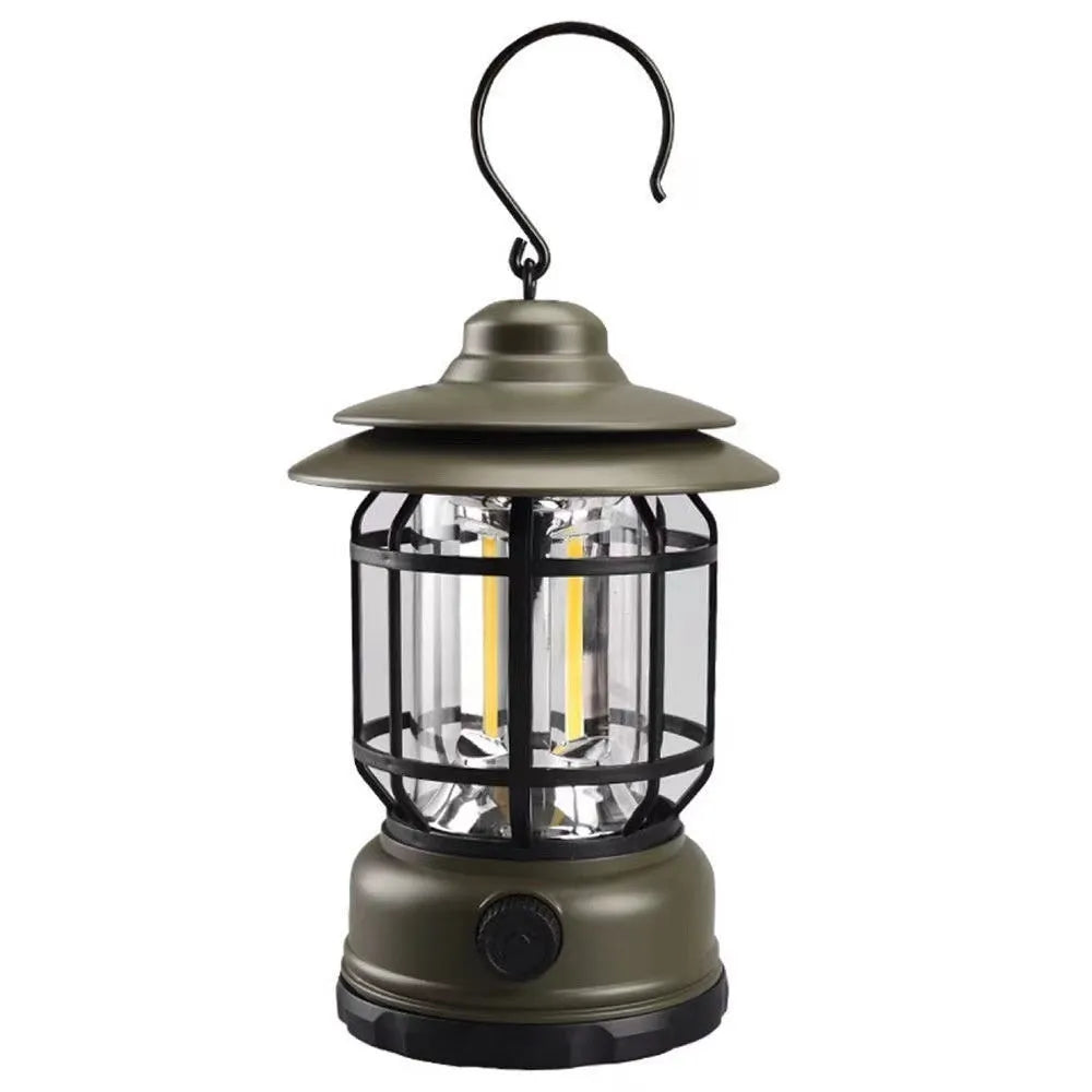 Portable LED camping lantern with magnetic base in dark green, black or red colours