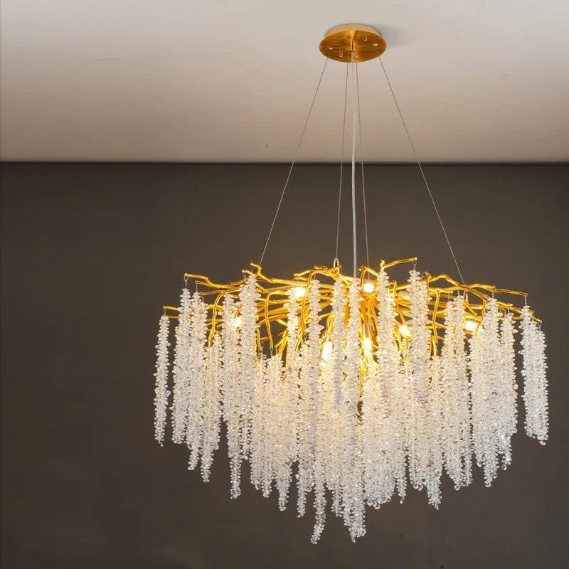 Light luxury crystal chandelier with aluminium alloy body and adjustable height for living room