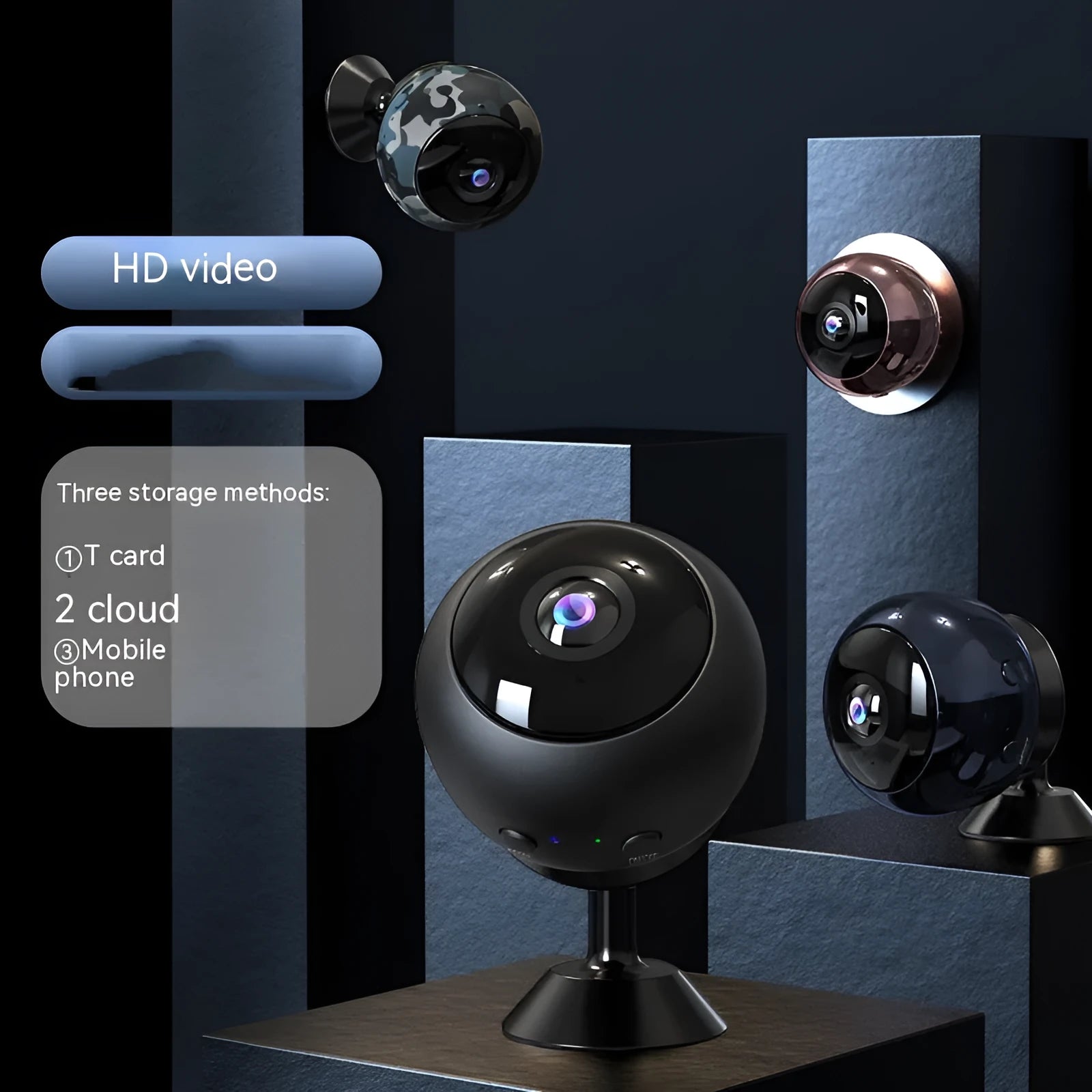 1080p wireless WIFI security camera with ABS plastic housing and wide-angle lens