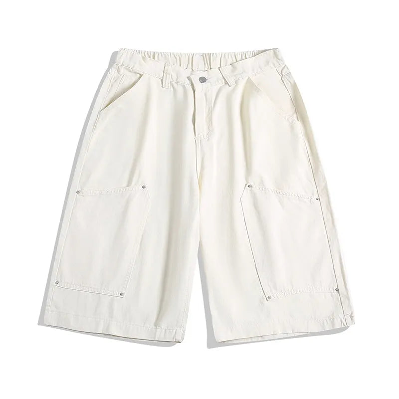 Casual wide-leg cropped shorts in apricot colour with mid waist and micro-elastic fabric.
