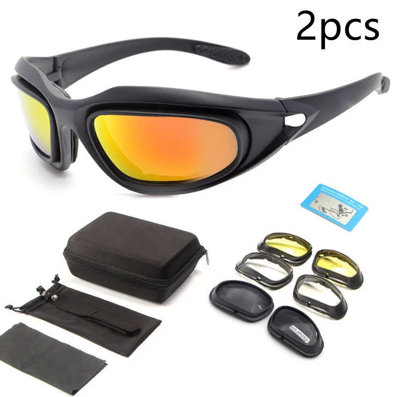 Tactical sports sunglasses with polarized lenses and a black full rim PC frame.