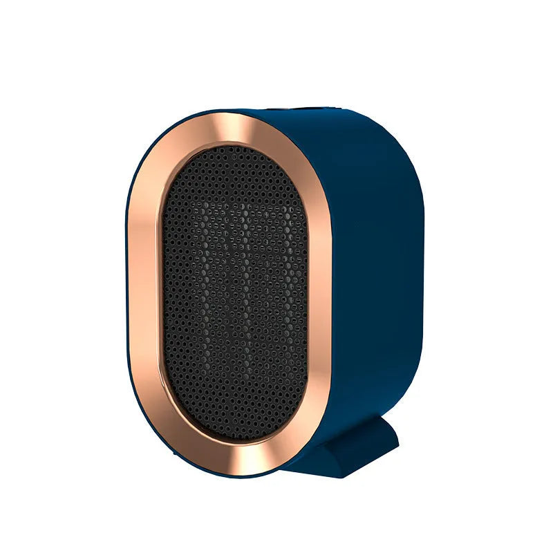 Desktop electric heater with cast metal housing and rotating air outlet in various colour options