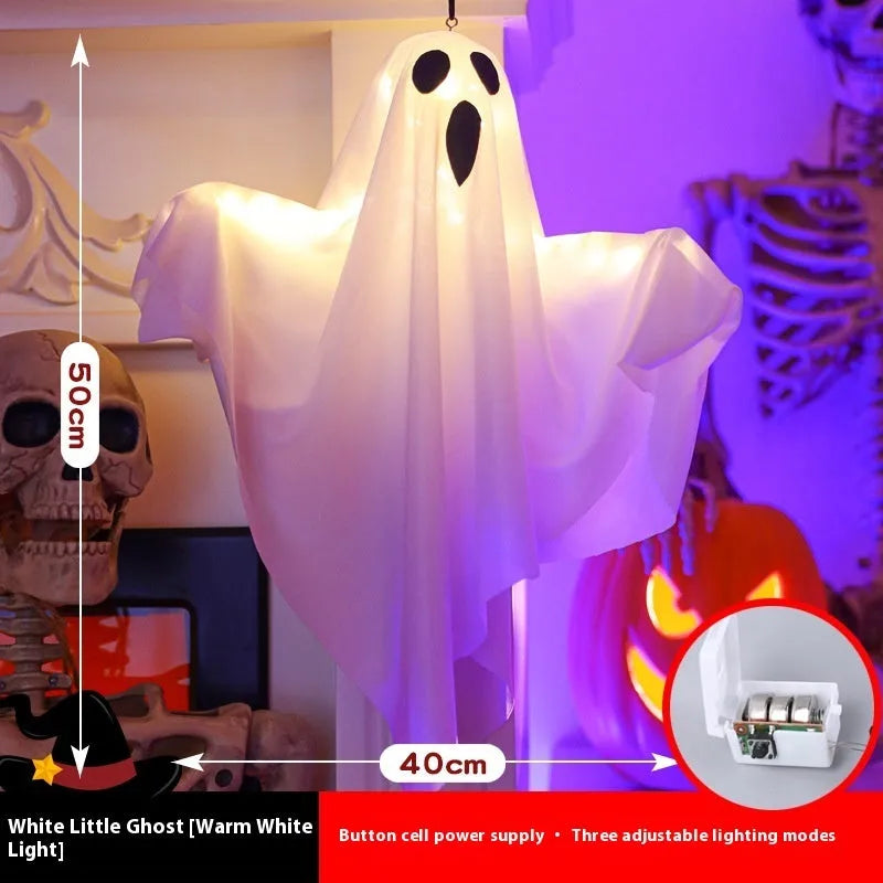 White luminous ghost Halloween light with cloth construction and battery operation