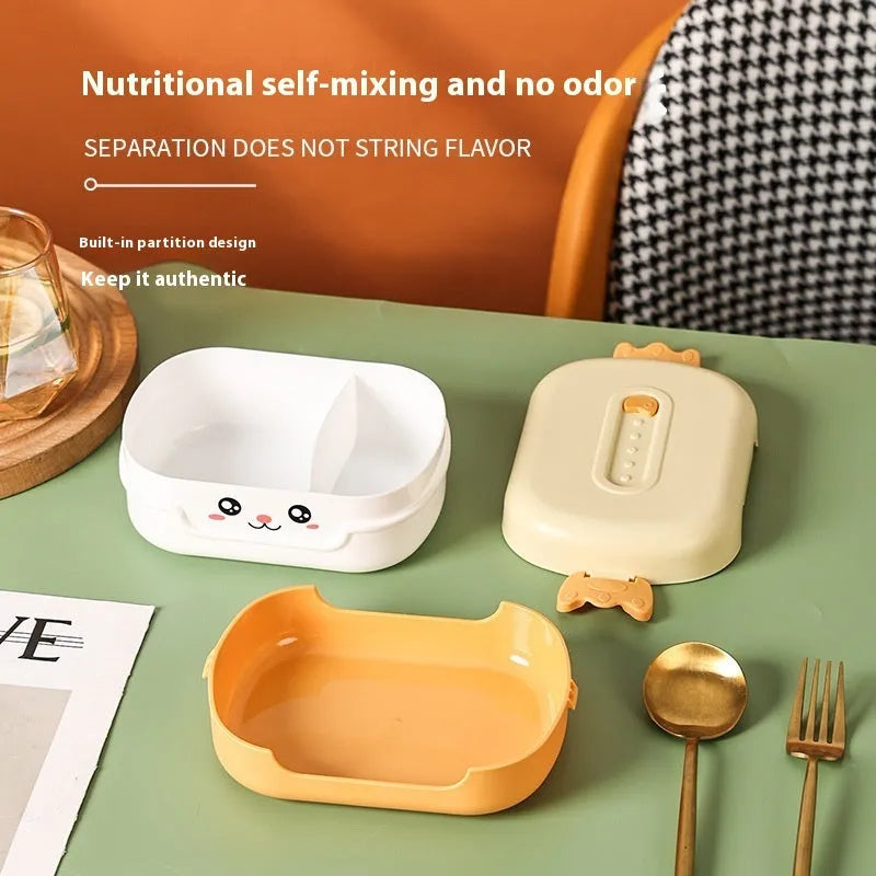 Square divided plastic lunch box in solid colours with microwave-safe construction
