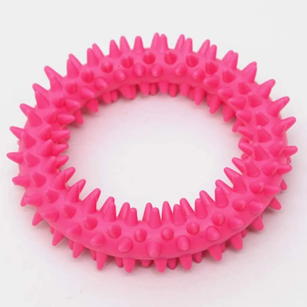 Blue spiked circle ring dog chew toy made from TPR for dental cleaning and bite training.