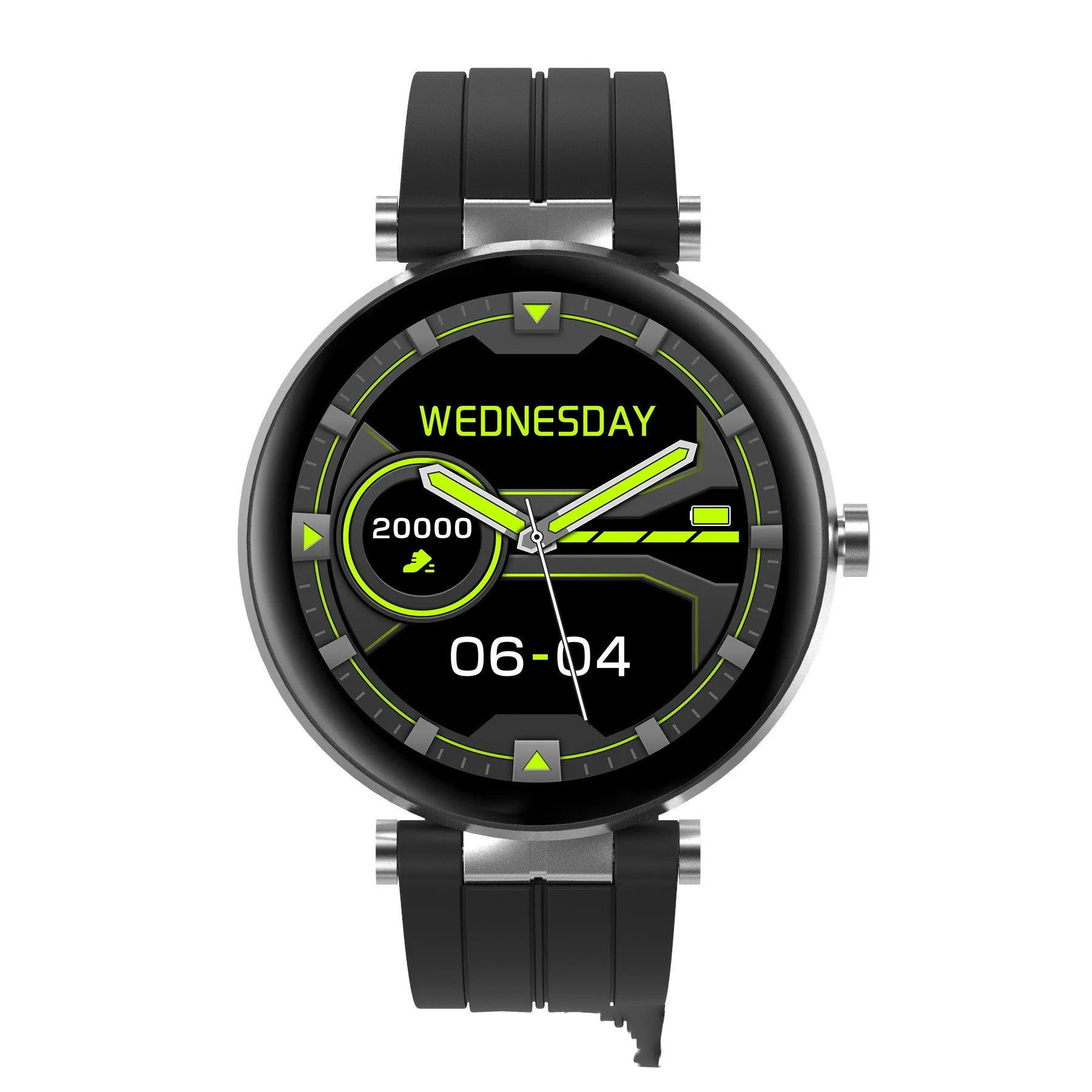 Smart watch with blood pressure monitor on wrist showing heart rate display