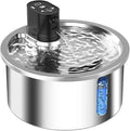 White stainless steel pet water fountain with temperature control base for cats and dogs