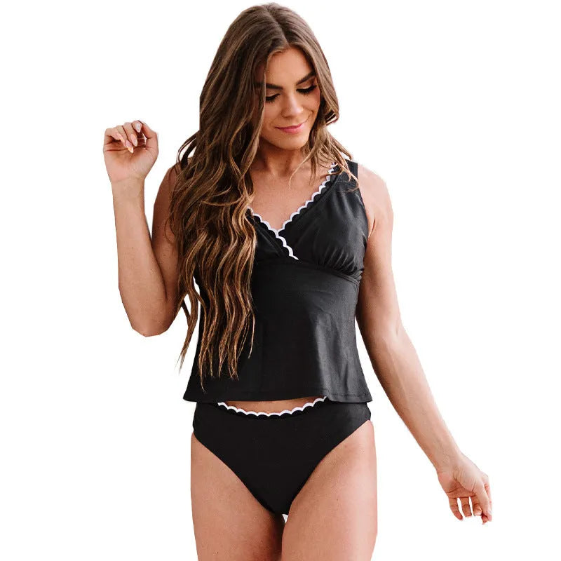 Black women's swimsuit bikini set made from nylon fabric