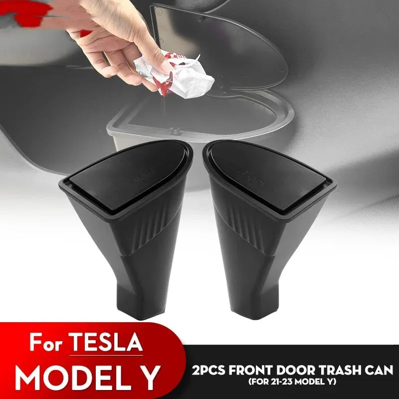Black ABS car door storage box for Tesla Model Y with two compartments