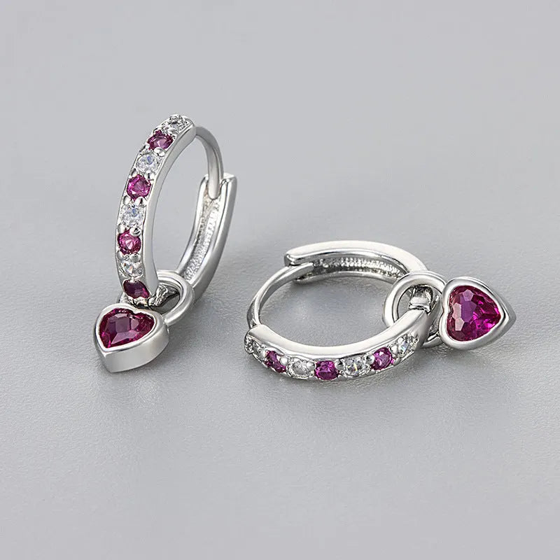 Women's heart drop earrings with coloured zircon stone in gold tone setting
