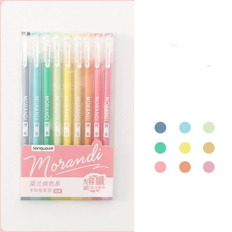 Set of nine retro-style gel pens with 0.5mm needle tips in assorted cute colours
