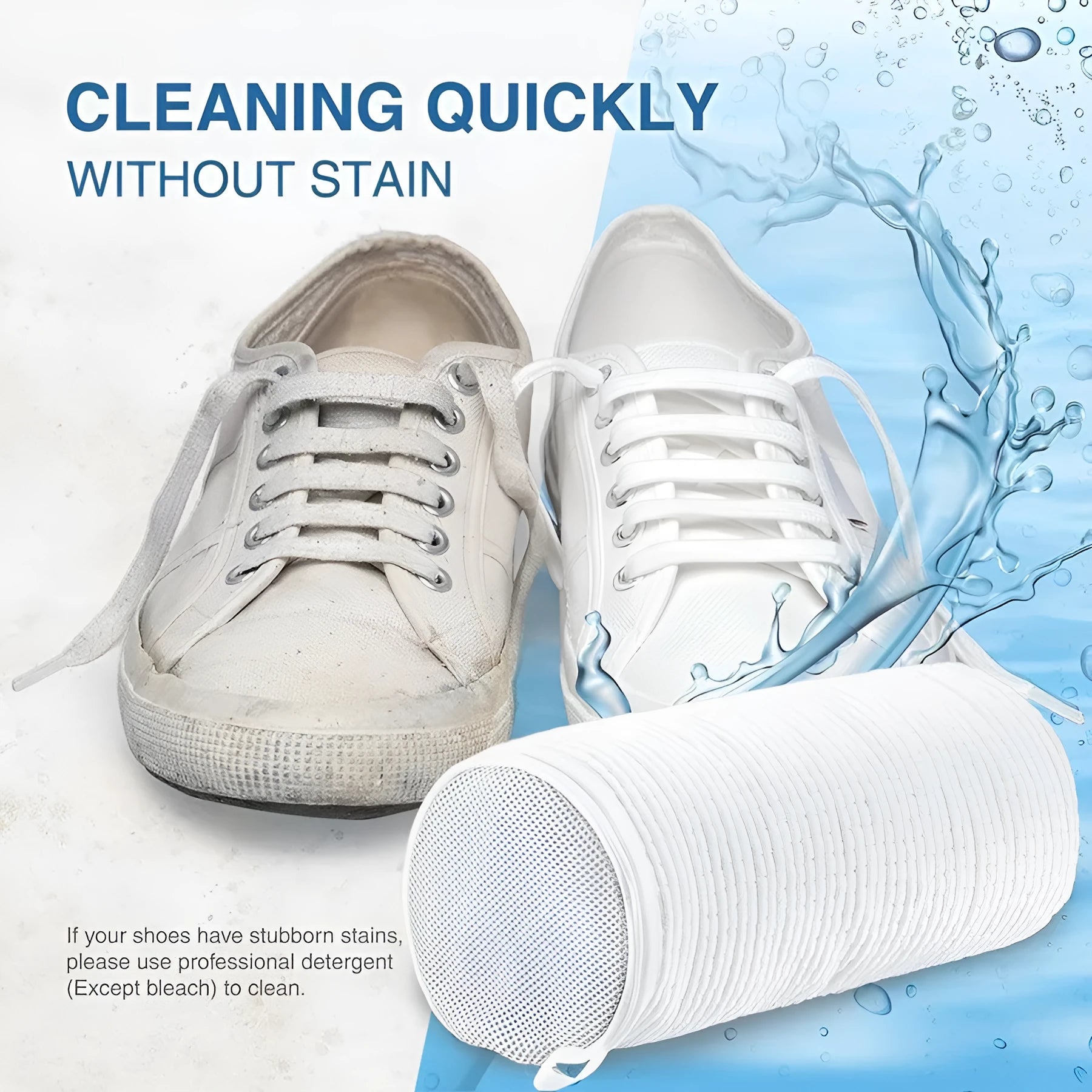 Shoe washing bag made of polyester in white colour, anti-deformation design for machine washing