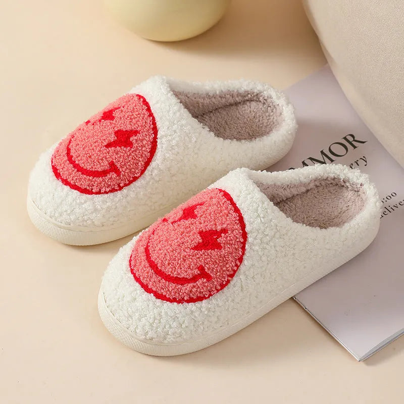 Plush women's slippers in Big Love colour with non-slip PVC sole and round toe.