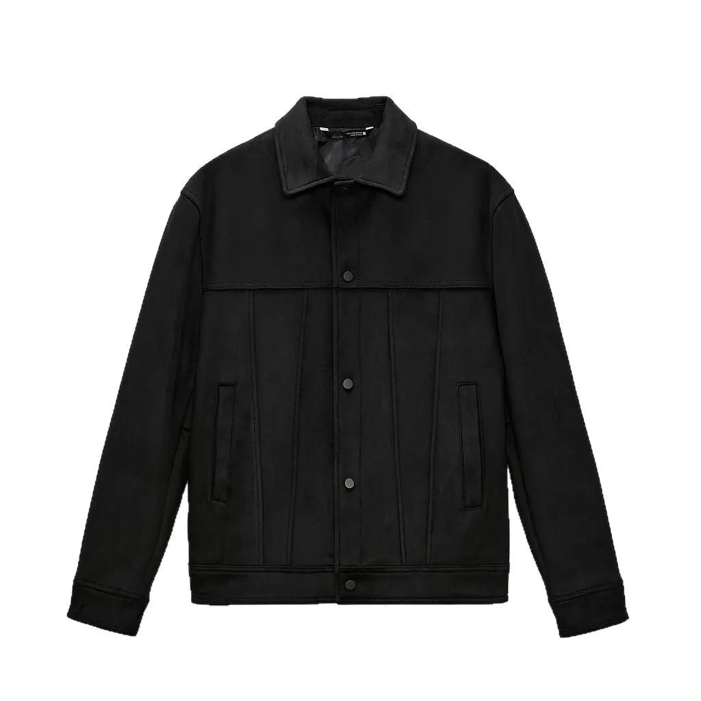 Men's black hooded jacket with suede collar in cotton-blend fabric for spring leisure wear