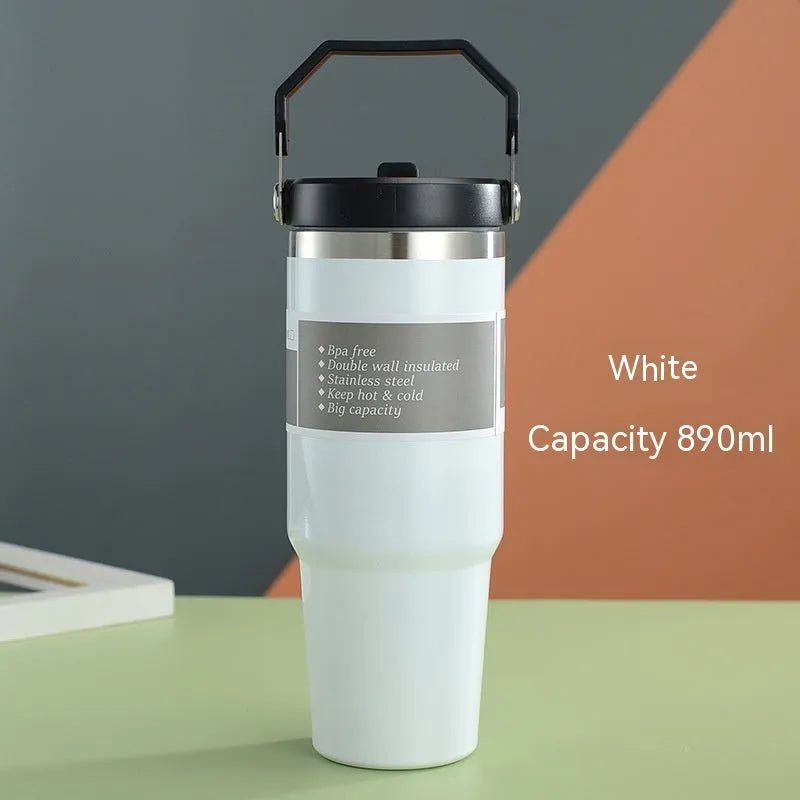 30oz insulated stainless steel travel tumbler with powder-coated finish and splash-proof sliding lid