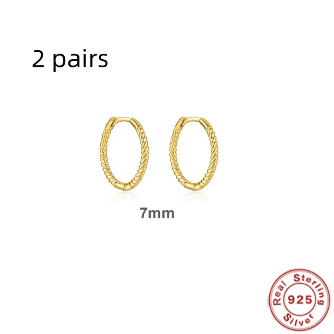Sterling silver twisted hipster earrings in geometric round design with gold or platinum plating