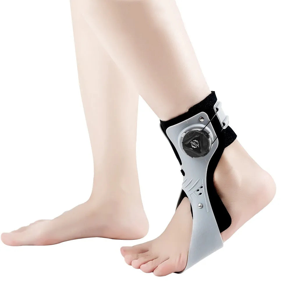 Grey ankle fixation brace with airbag button support system showing ankle protection design