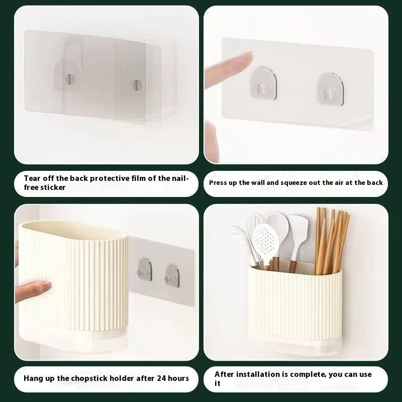 Modern plastic chopsticks cage wall holder in beige, dark green or orange for kitchen utensil storage