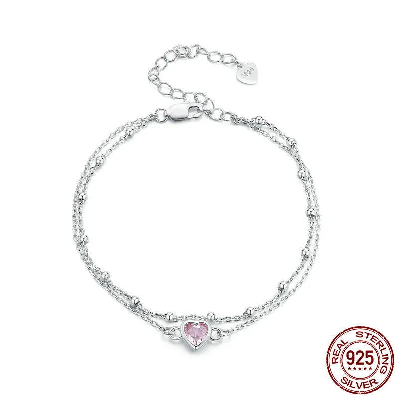 925 sterling silver heart bracelet with 150+60mm chain and 6mm pendant, BSB152 colour