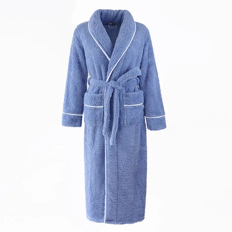 Super-thickened polyester flannel couple's winter nightgown in plus sizes with multiple colour options.