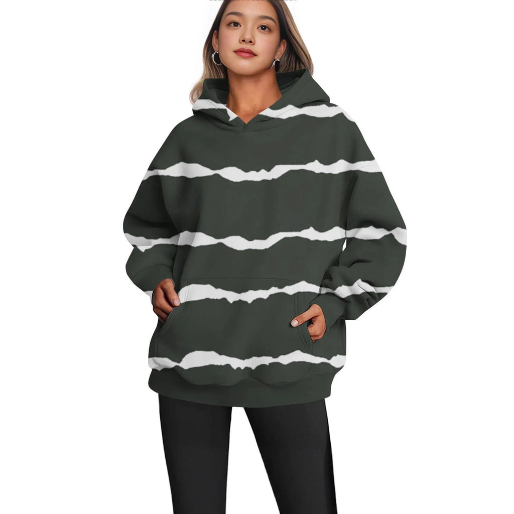 European and American ladies casual style printed hooded top in polyester, multiple colours and sizes available
