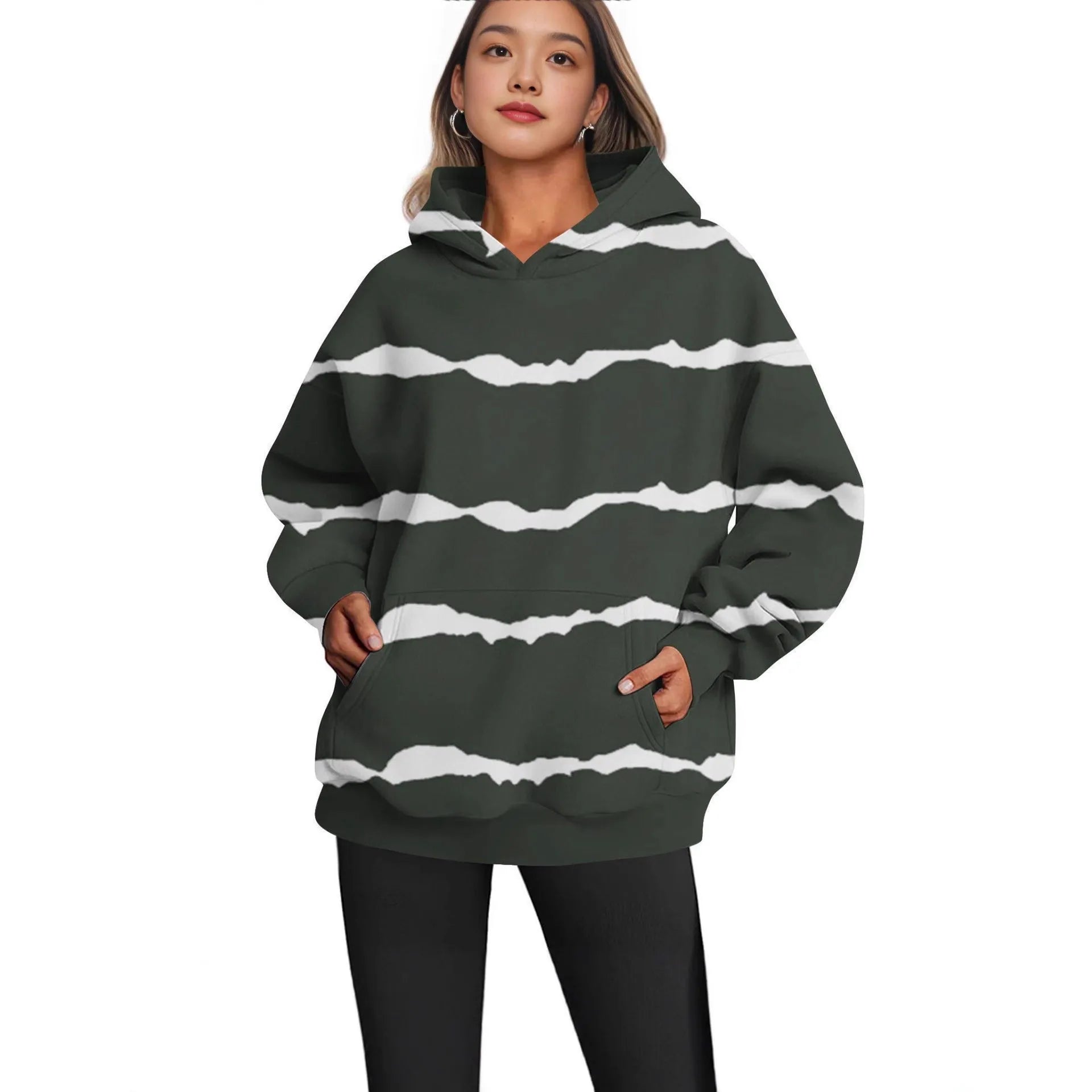 European and American ladies casual style printed hooded top in polyester, multiple colours and sizes available