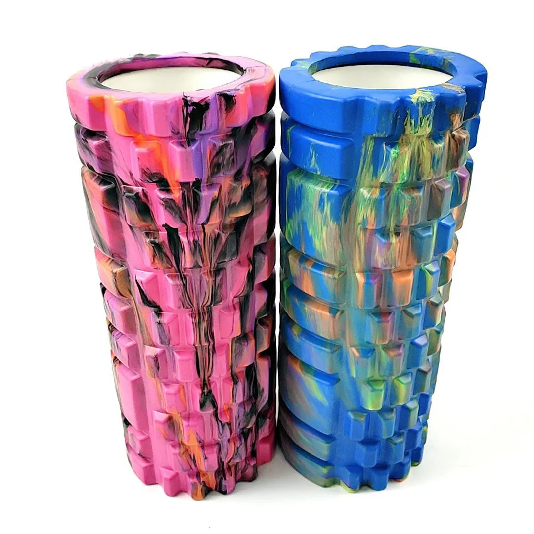 33cm long camouflage pattern EVA foam roller shown in various colour options.