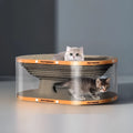 White transparent cat scratch board and nest tunnel measuring 58cm by 45cm by 23cm