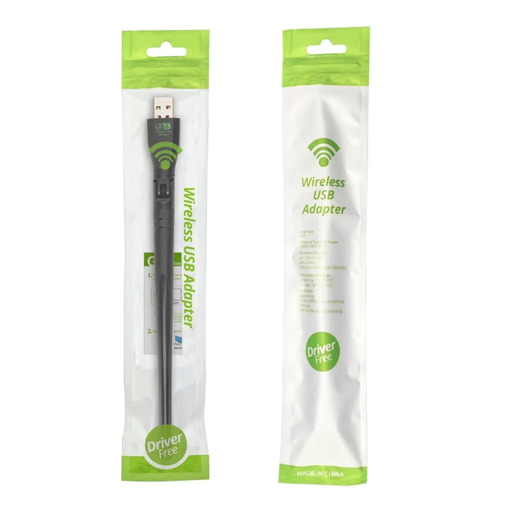 Black USB WiFi6 wireless network card with driver-free operation for computer connectivity