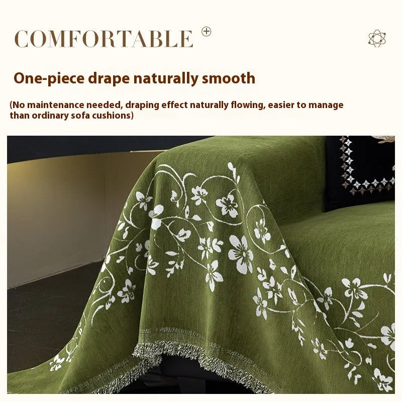 Embroidered magnolia chenille sofa cover in Garland black, simple style, 180X130cm size