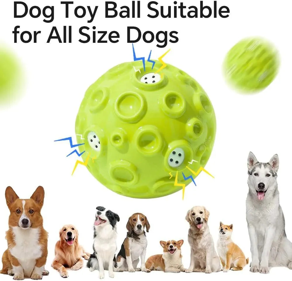 Colourful natural rubber dog toy ball with textured meteorite bumps for aggressive chewers with squeaky sound