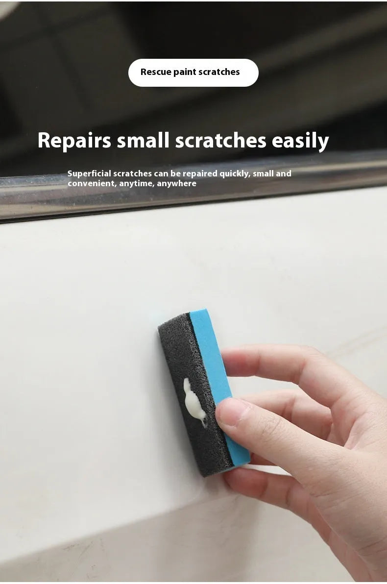 Car repair wax kit showing A wax, B wax, and a frosted sponge mop for scratch removal and polishing.