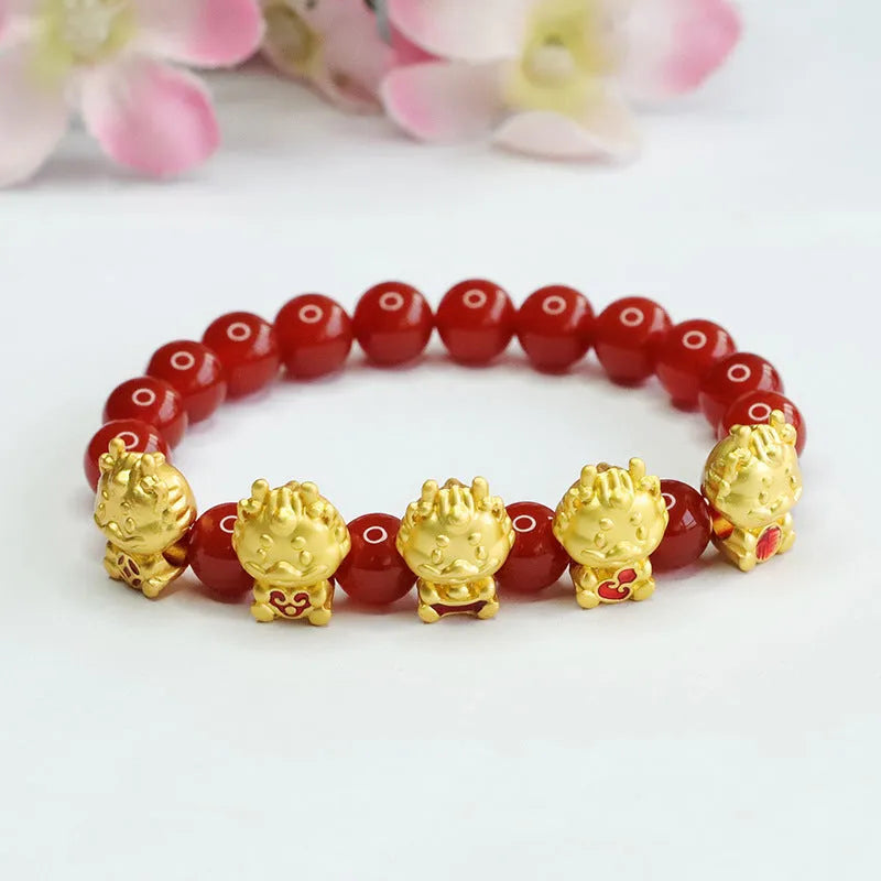 Red agate bracelet with dragon charm in traditional Chinese jewellery design