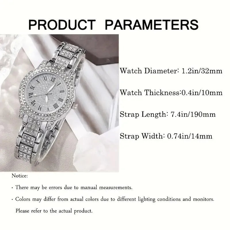 Women's Diamond Fashion Roman Quartz Watch five-piece set with alloy strap and round dial